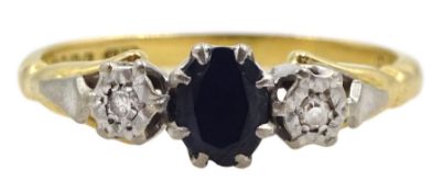 18ct gold oval sapphire and round brilliant cut diamond ring
