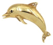 9ct gold diamond set dolphin brooch