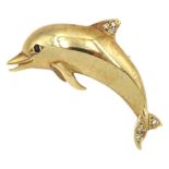 9ct gold diamond set dolphin brooch