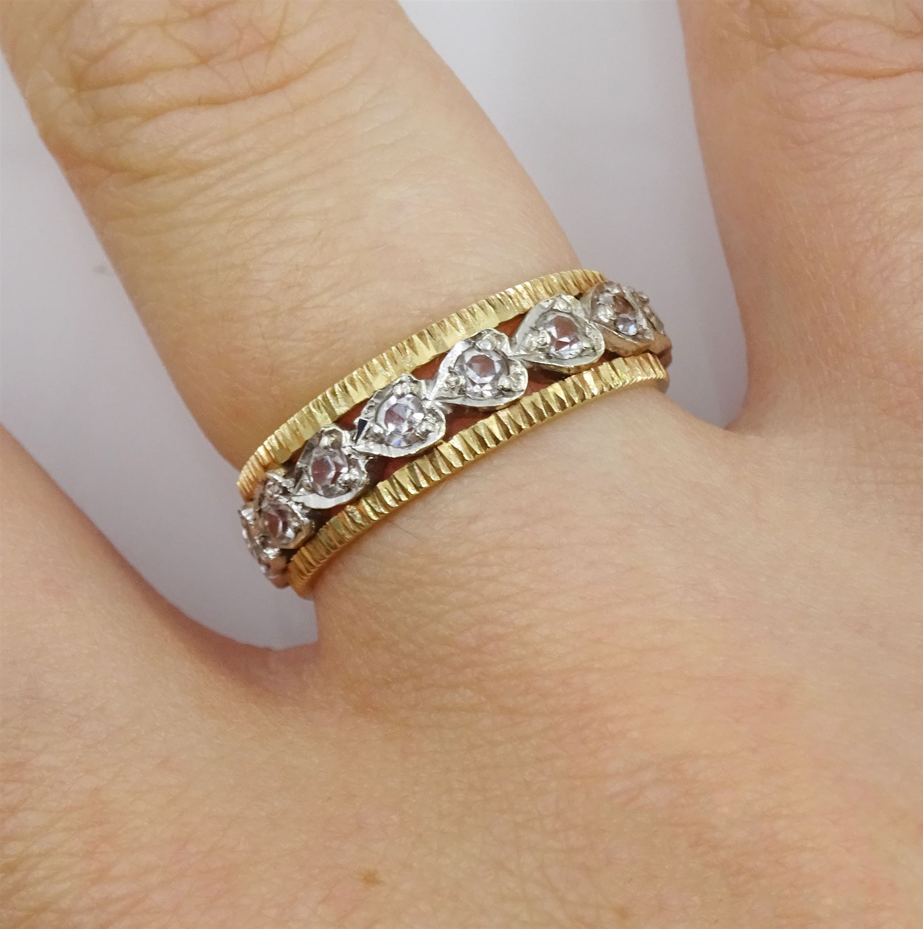 9ct yellow and white gold clear stone set full eternity ring - Image 2 of 3