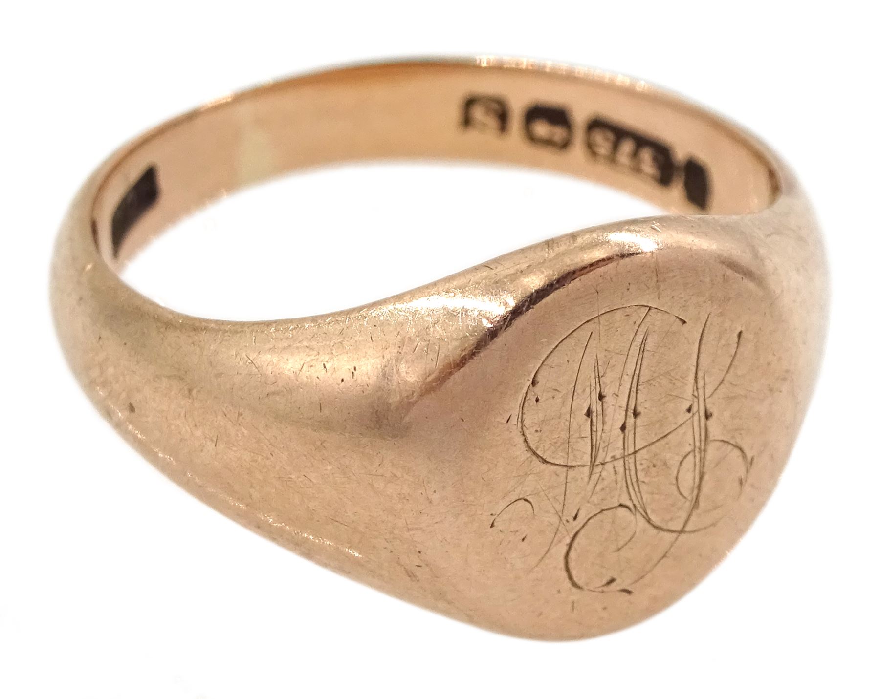 9ct rose gold signet ring engraved with monogrammed initials by Henry Griffiths & Sons - Image 2 of 3