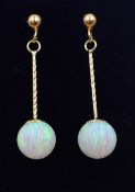 Pair of 9ct gold opal pendant earrings