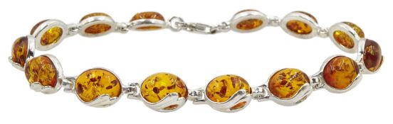 Silver Baltic amber oval link bracelet