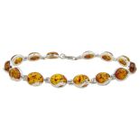 Silver Baltic amber oval link bracelet