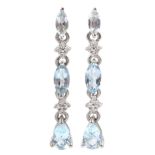 Pair of 9ct white gold pear and marquise shaped blue topaz and diamond pendant stud earrings