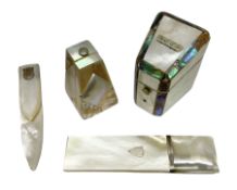 19th century mother of pearl and abalone needle packet box of wedge form