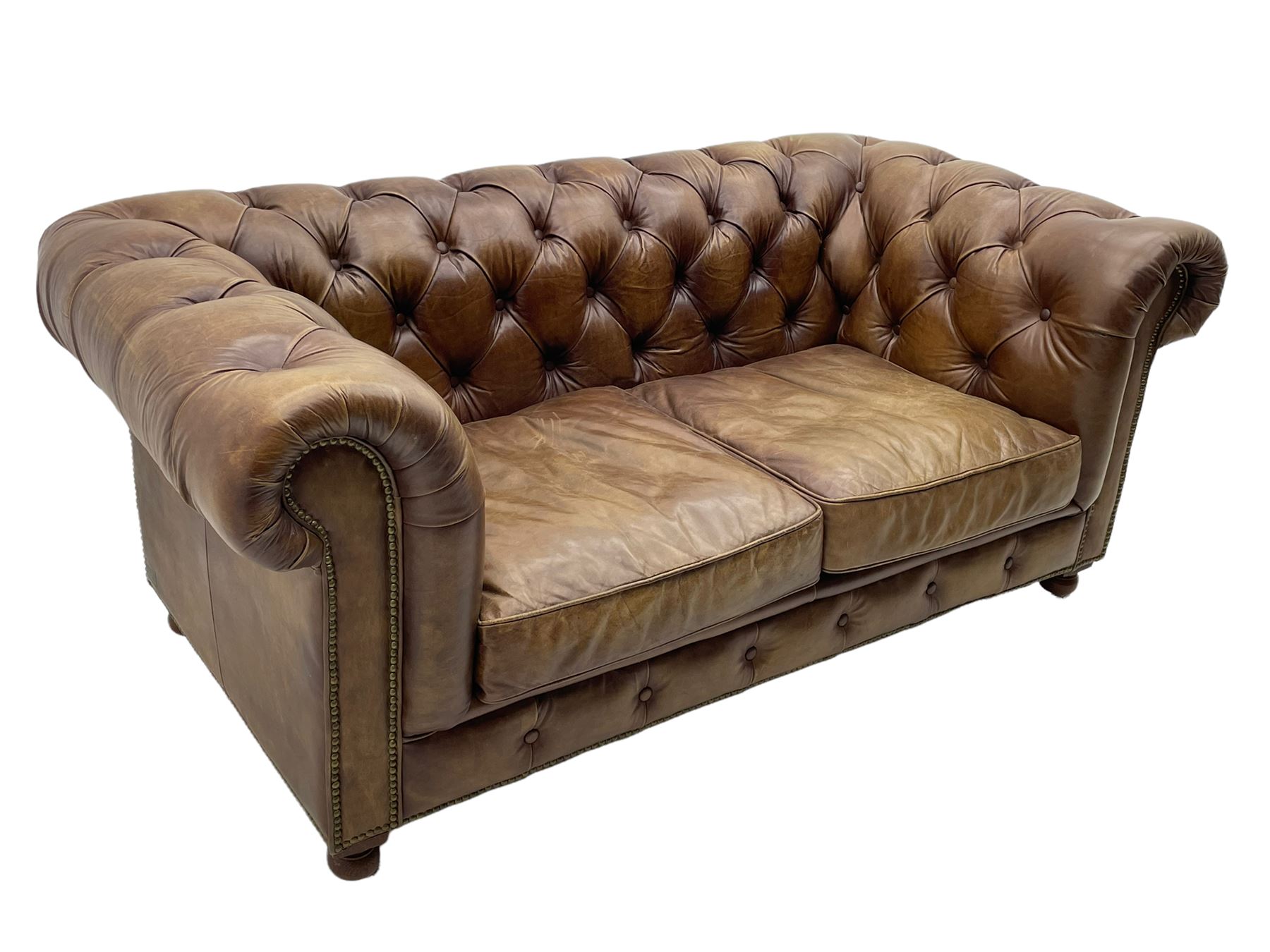 HALO - Chesterfield style two seat sofa upholstered in buttoned brown leather with stud work - Image 2 of 5