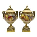 Pair of mid 20th century Royal Worcester vases and covers decorated by Alan Telford