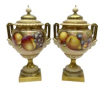 Pair of mid 20th century Royal Worcester vases and covers decorated by Alan Telford