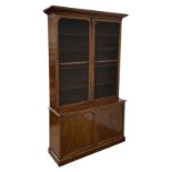 Victorian mahogany library bookcase on cupboard