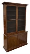 Victorian mahogany library bookcase on cupboard