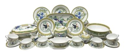 20th century Hermes Paris porcelain dinner and tea service for eight place settings