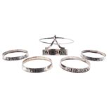 Set of four modern silver neck-rings or collars