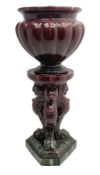 Large and impressive 19th century oxblood jardiniere on stand