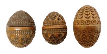 Three 19th century coquilla nut pomanders or flea catchers