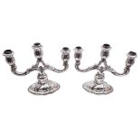 Pair of 20th century German silver three light twin branch candelabra