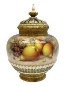 Mid 20th century Royal Worcester potpourri vase and cover decorated by Alan Telford