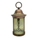 Arts & Crafts copper lantern with Vaseline glass shade