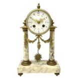 20th century French portico clock c1910 on a white veined marble base