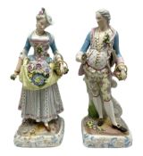 Large pair of late 19th century Continental figures in the Meissen style