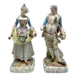 Large pair of late 19th century Continental figures in the Meissen style