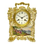 A continental porcelain mantle clock with a French striking movement c1820