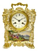 A continental porcelain mantle clock with a French striking movement c1820