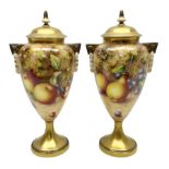 Pair of mid/late 20th century Royal Worcester vases and covers decorated by John Freeman