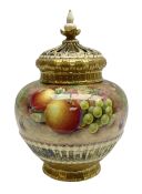 Mid 20th century Royal Worcester potpourri vase and cover decorated by M Johnson