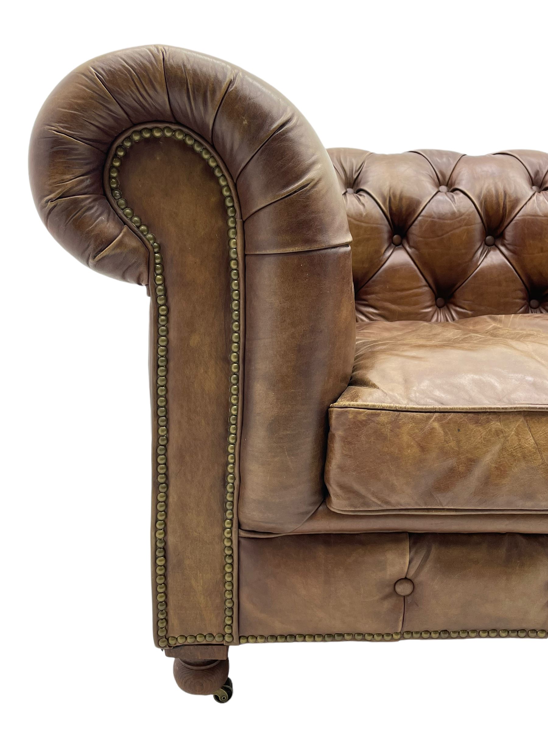 HALO - Chesterfield style two seat sofa upholstered in buttoned brown leather with stud work - Image 5 of 5