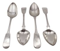 Four William IV Scottish silver Fiddle pattern table spoons
