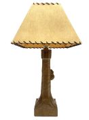 'Mouseman' tooled oak table lamp