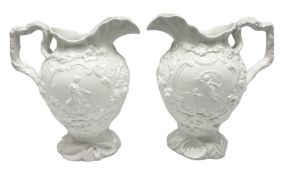 Pair of early/mid 19th century Copeland and Garrett white glazed pitchers