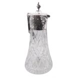 Modern silver mounted cut glass claret jug