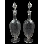 Pair of Edwardian Stourbridge style glass claret decanters and stoppers