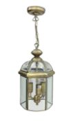 Hexagonal brushed metal and bevelled glass panelled lantern light fitting