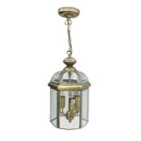 Hexagonal brushed metal and bevelled glass panelled lantern light fitting