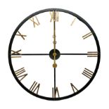 Distressed black and brushed gold metal skeleton station clock