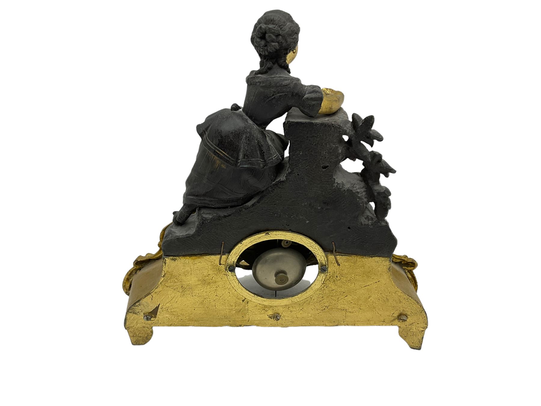 Early 19th century c 1820 French mantle clock in a spelter and gilt case - Image 3 of 3