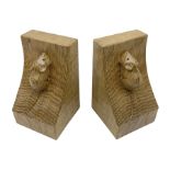 Mouseman; pair of adzed Yorkshire oak bookends