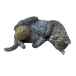 After Franz Bergmann (1861-1936): Austrian cold painted bronze figure of a cat playing with yarn