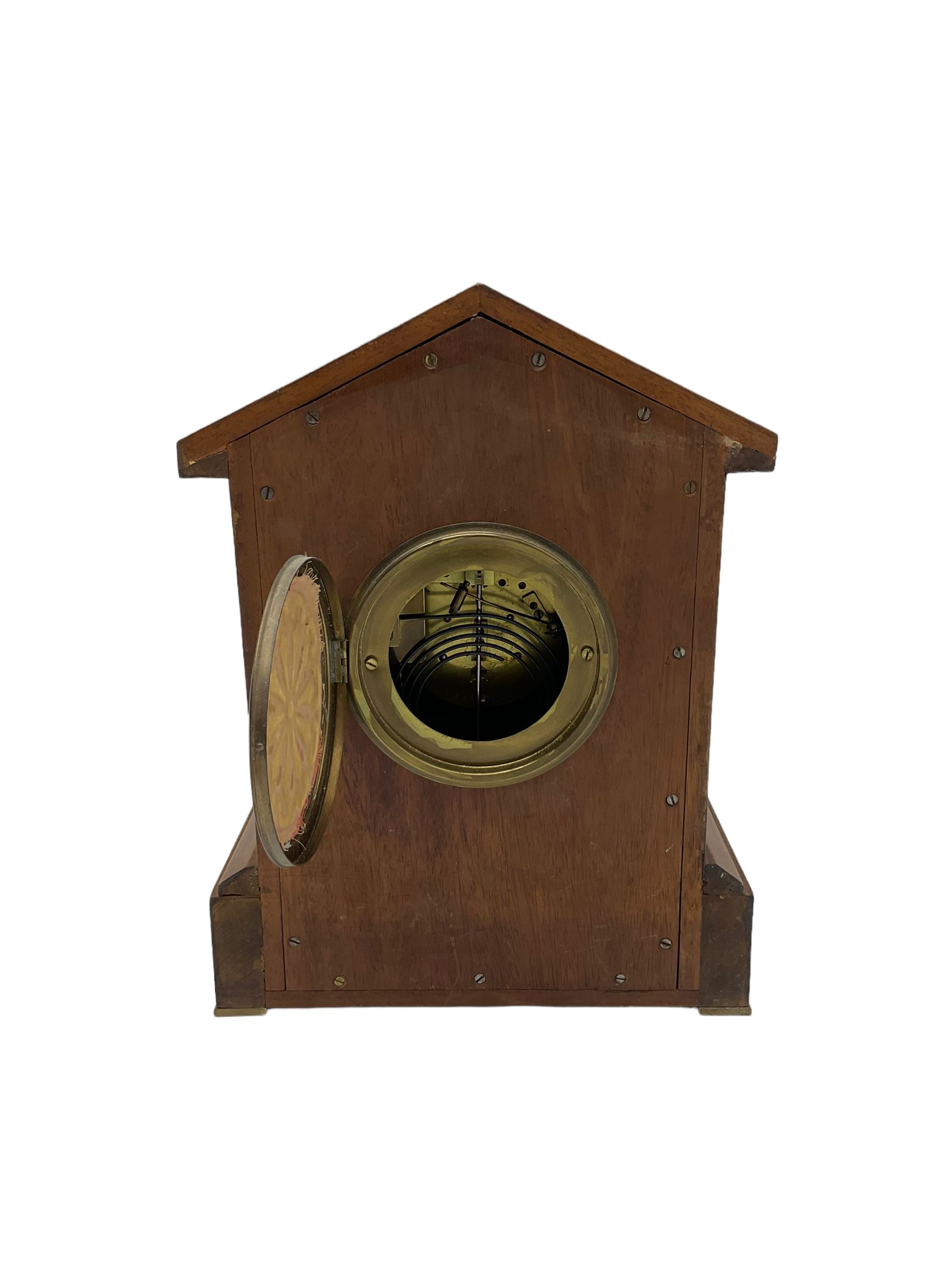 Mahogany cased mantle clock in a bespoke 20th century case with an architectural pediment and recess - Image 3 of 3