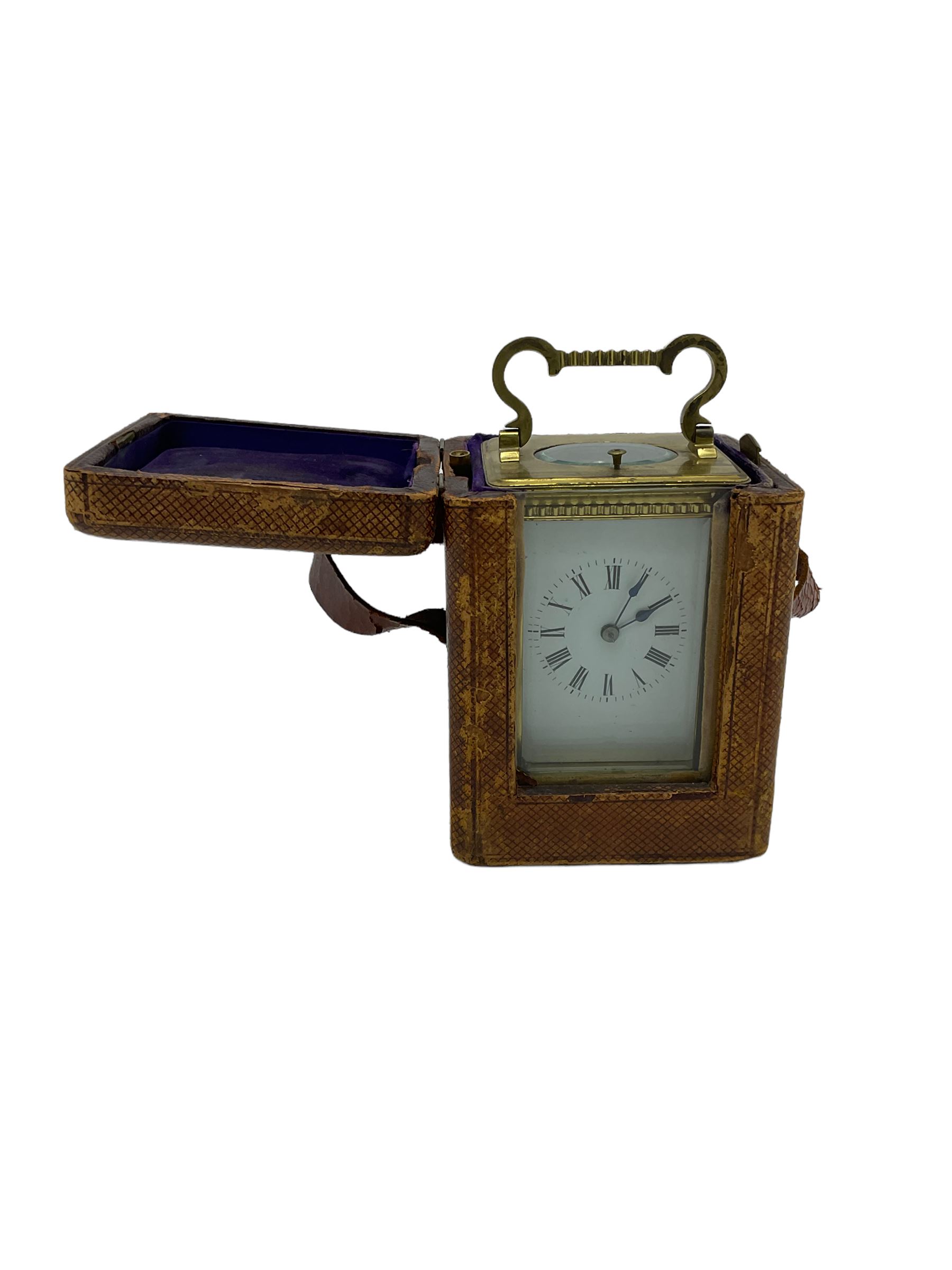 French carriage clock c1910 with strike and repeat work in a corniche case with beadwork - Image 2 of 6
