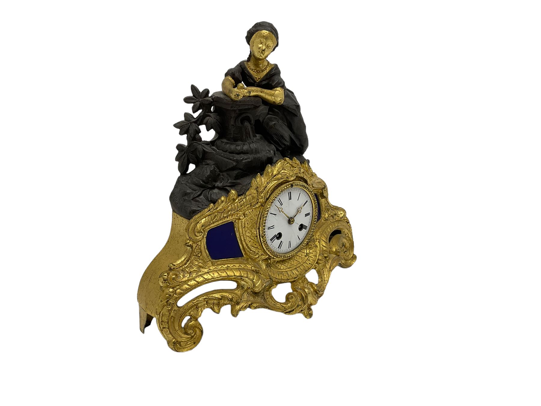 Early 19th century c 1820 French mantle clock in a spelter and gilt case - Image 2 of 3