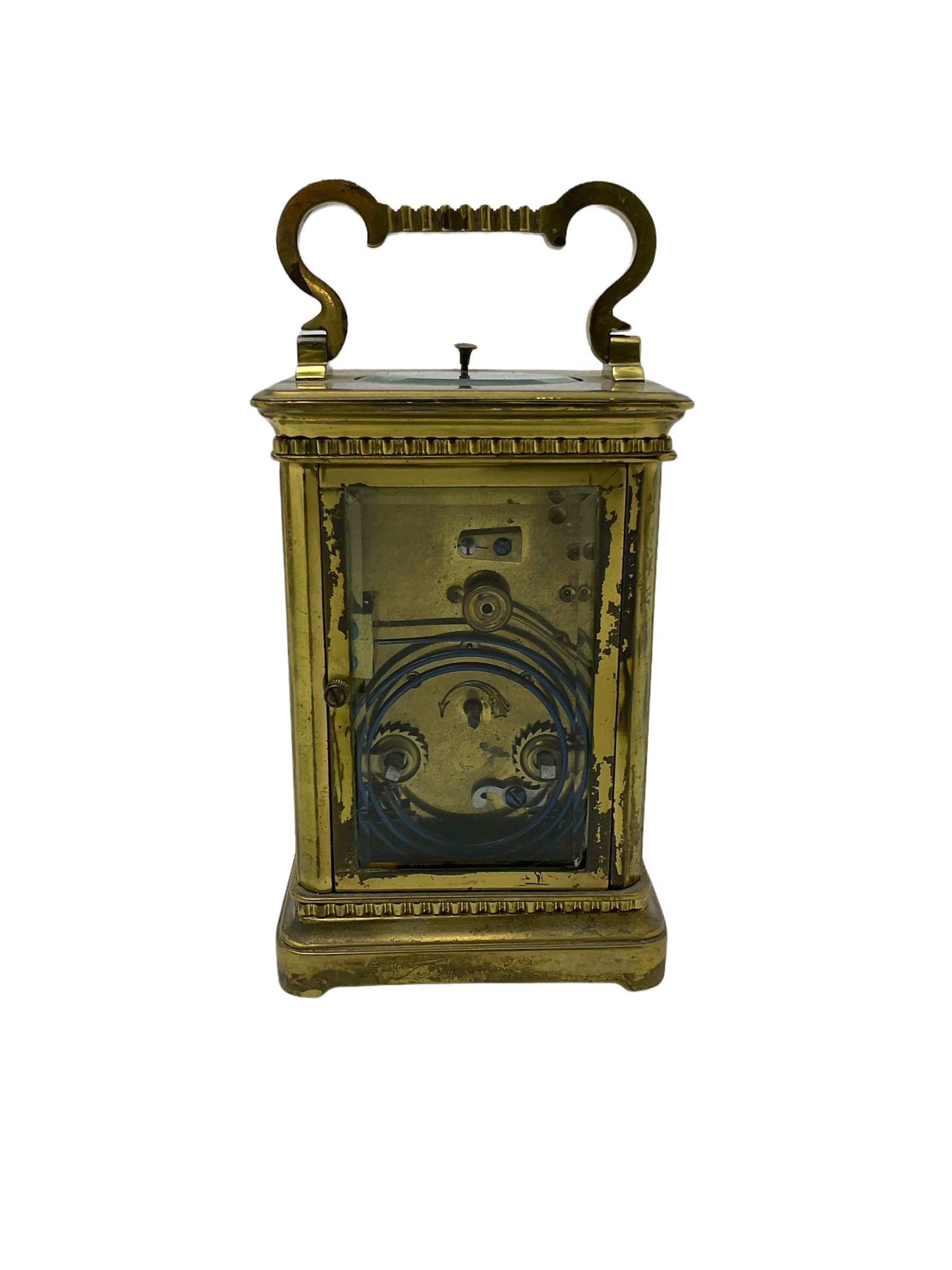 French carriage clock c1910 with strike and repeat work in a corniche case with beadwork - Image 5 of 6