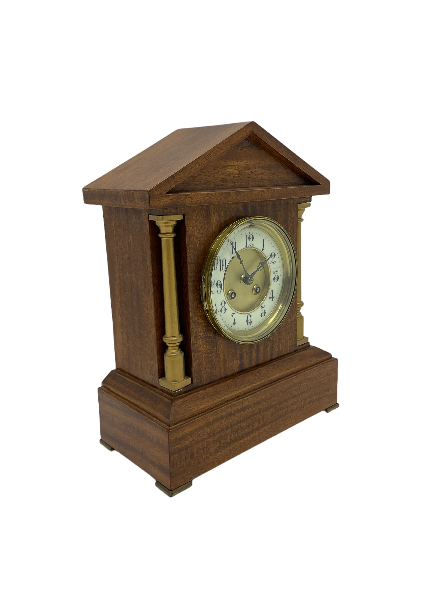 Mahogany cased mantle clock in a bespoke 20th century case with an architectural pediment and recess - Image 2 of 3