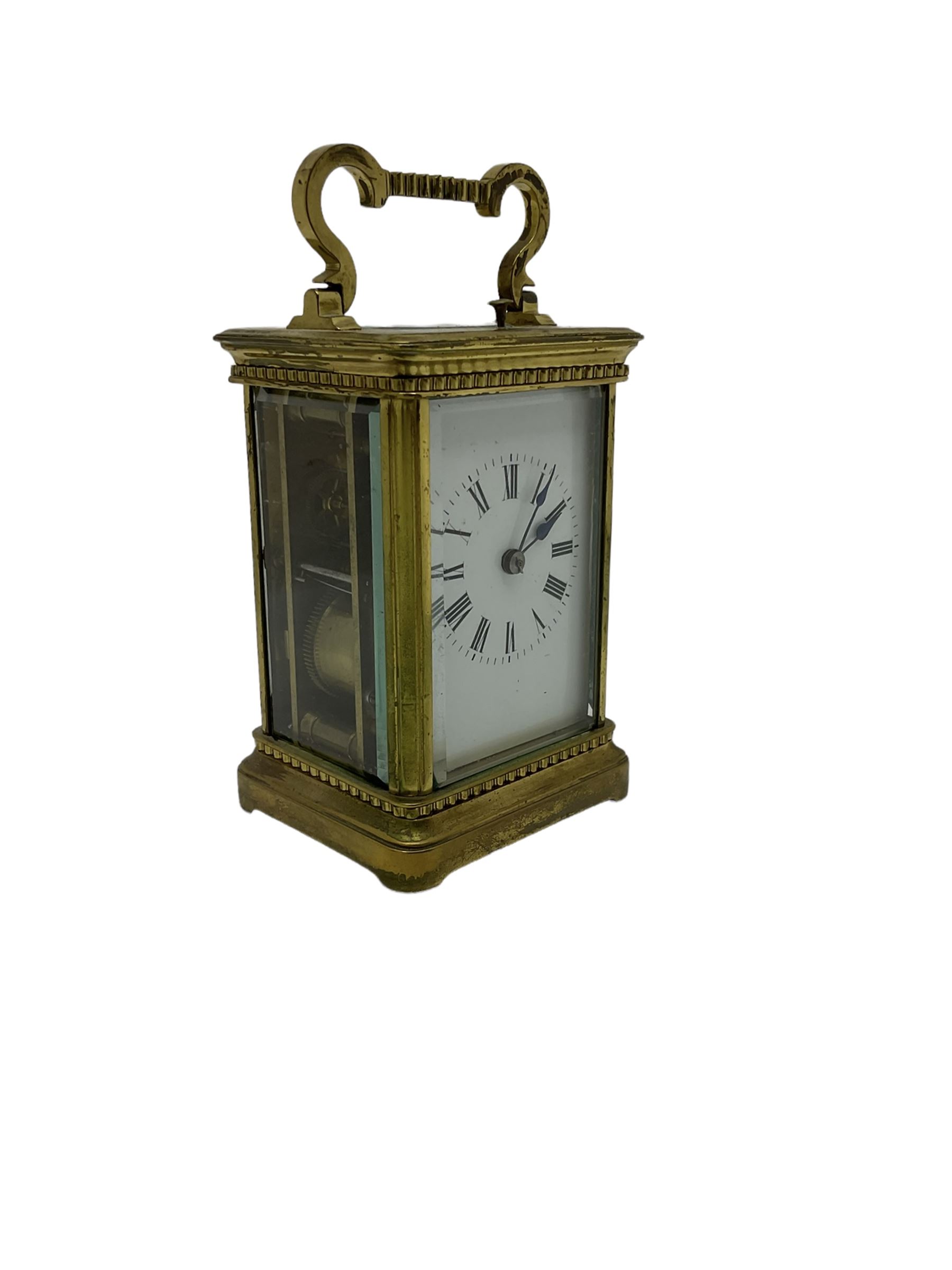 French carriage clock c1910 with strike and repeat work in a corniche case with beadwork - Image 4 of 6