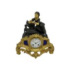 Early 19th century c 1820 French mantle clock in a spelter and gilt case