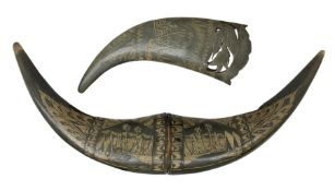 Carved water buffalo horn wall pocket