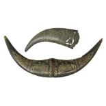 Carved water buffalo horn wall pocket